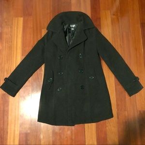 Double breasted charcoal gray trench coat jacket